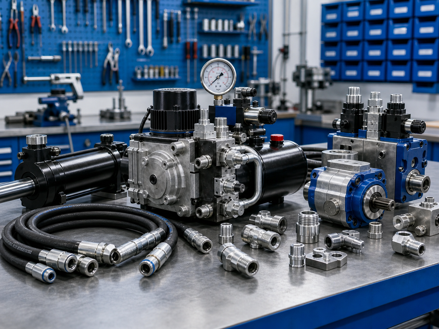 Maintenance hydraulique, flexibles, raccords et pompe en atelier